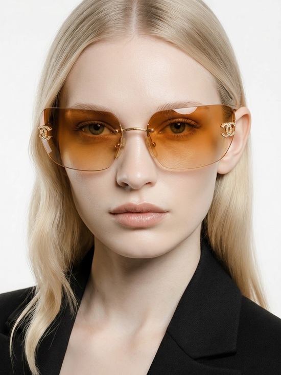 CHANEL Amber Lens Rimless Sunglasses with Gold Accents main image 4